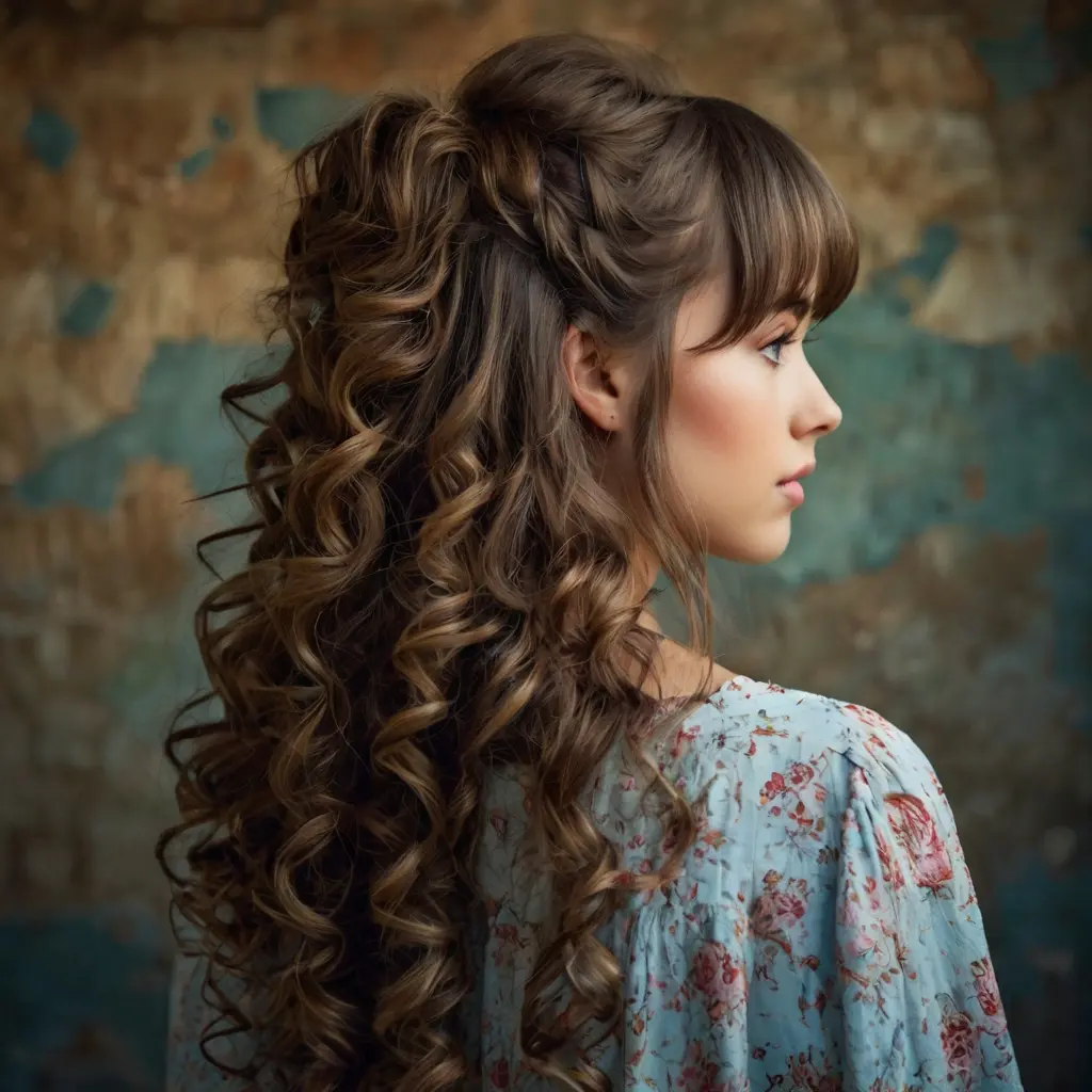 Curly Half Updos with Bangs01