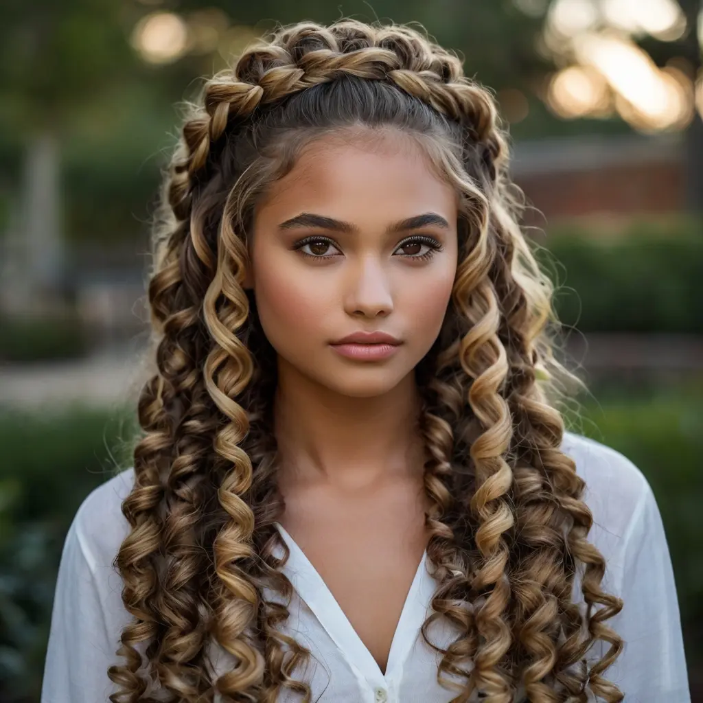 Curly Half Updos with Braids and Twists01 1