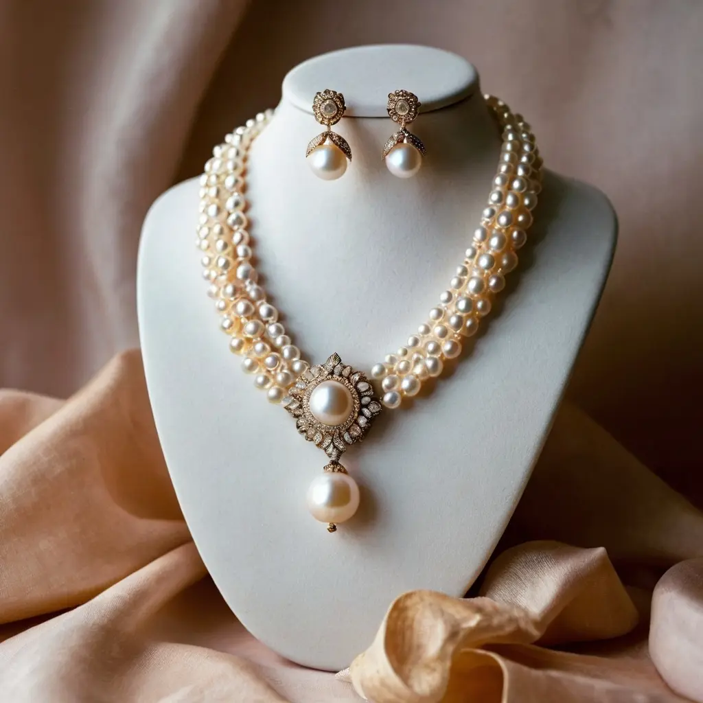 Elegant Pearl Necklace and Earrings02