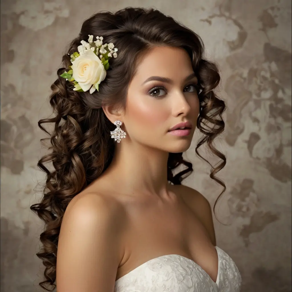 Half Up Half Down Curly Hairstyles for Weddings01