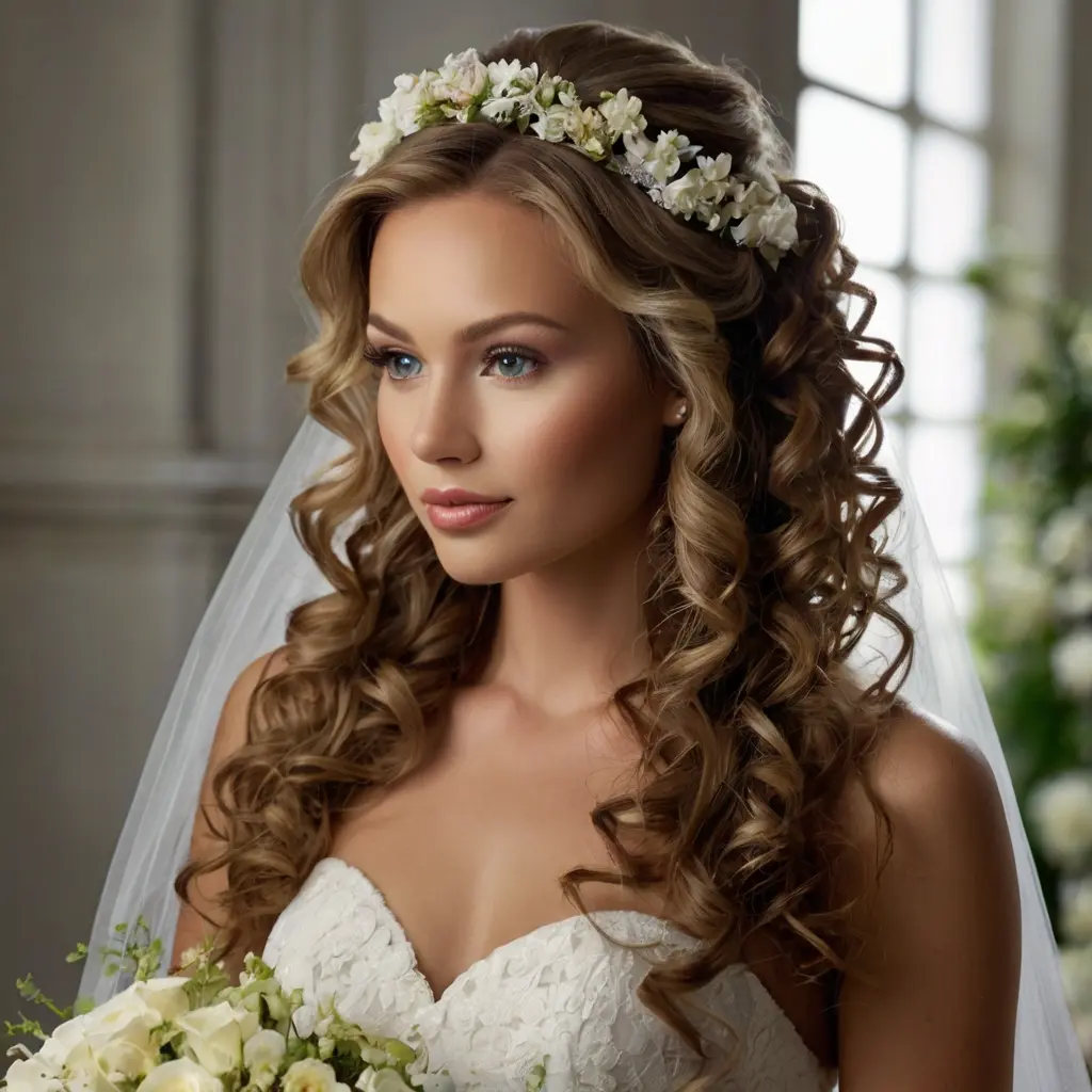 Half Up Half Down Curly Hairstyles for Weddings02