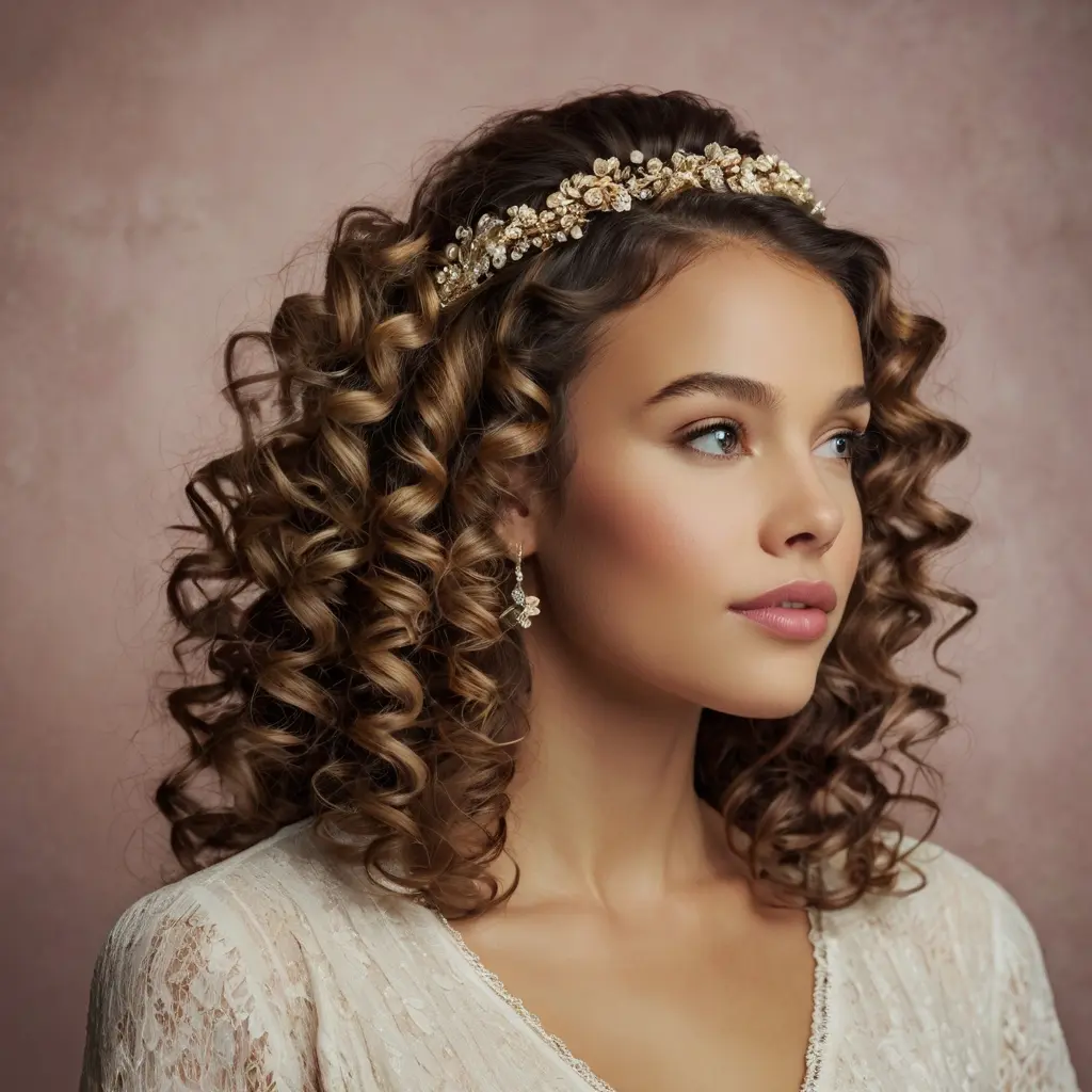 Half Up Half Down Curly Hairstyles with Accessories02