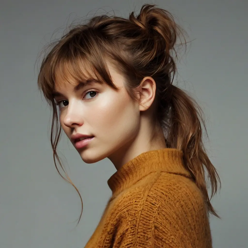 Messy Ponytail Hairstyles with Bangs02