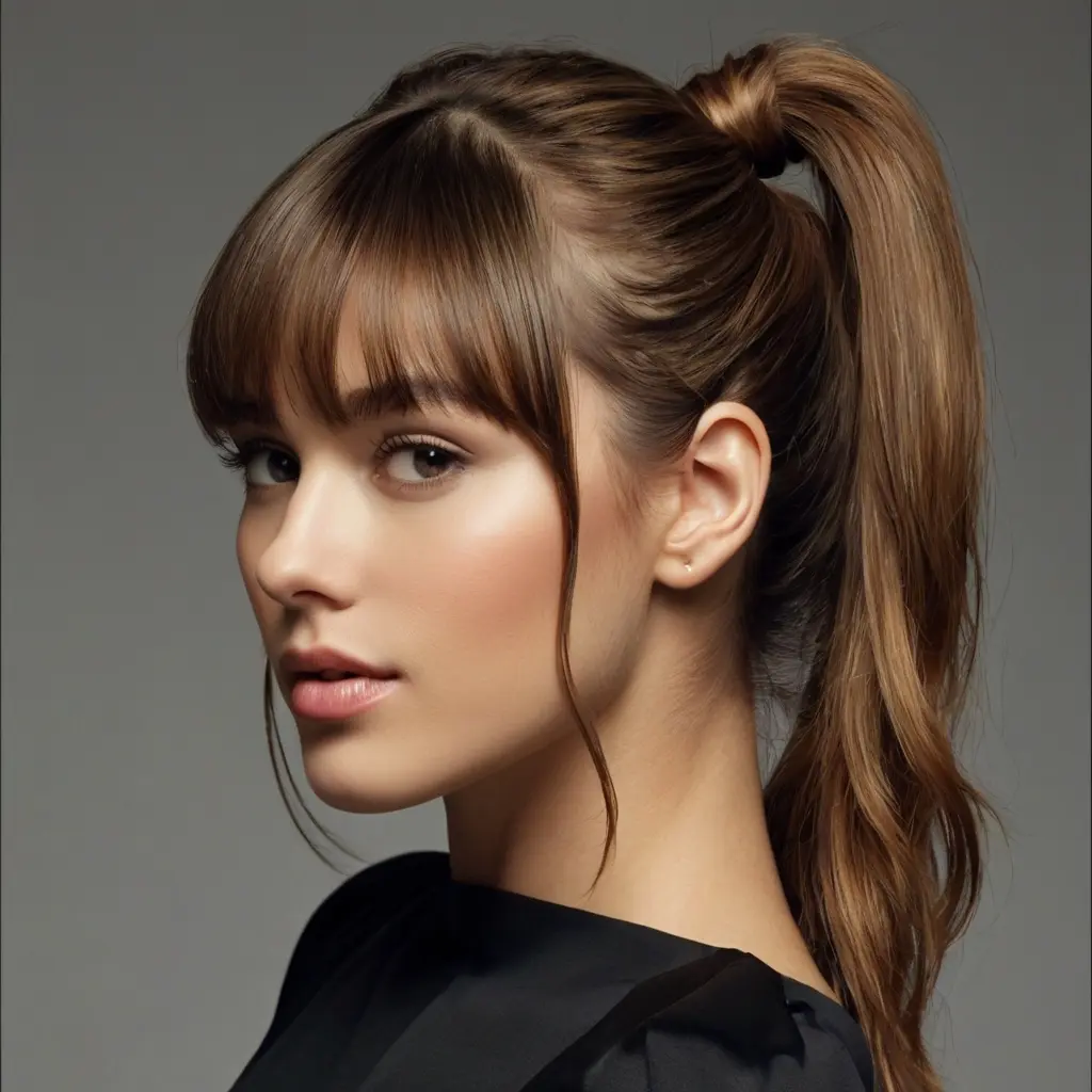 Ponytail Hairstyles with Bangs Face Framing Styles03