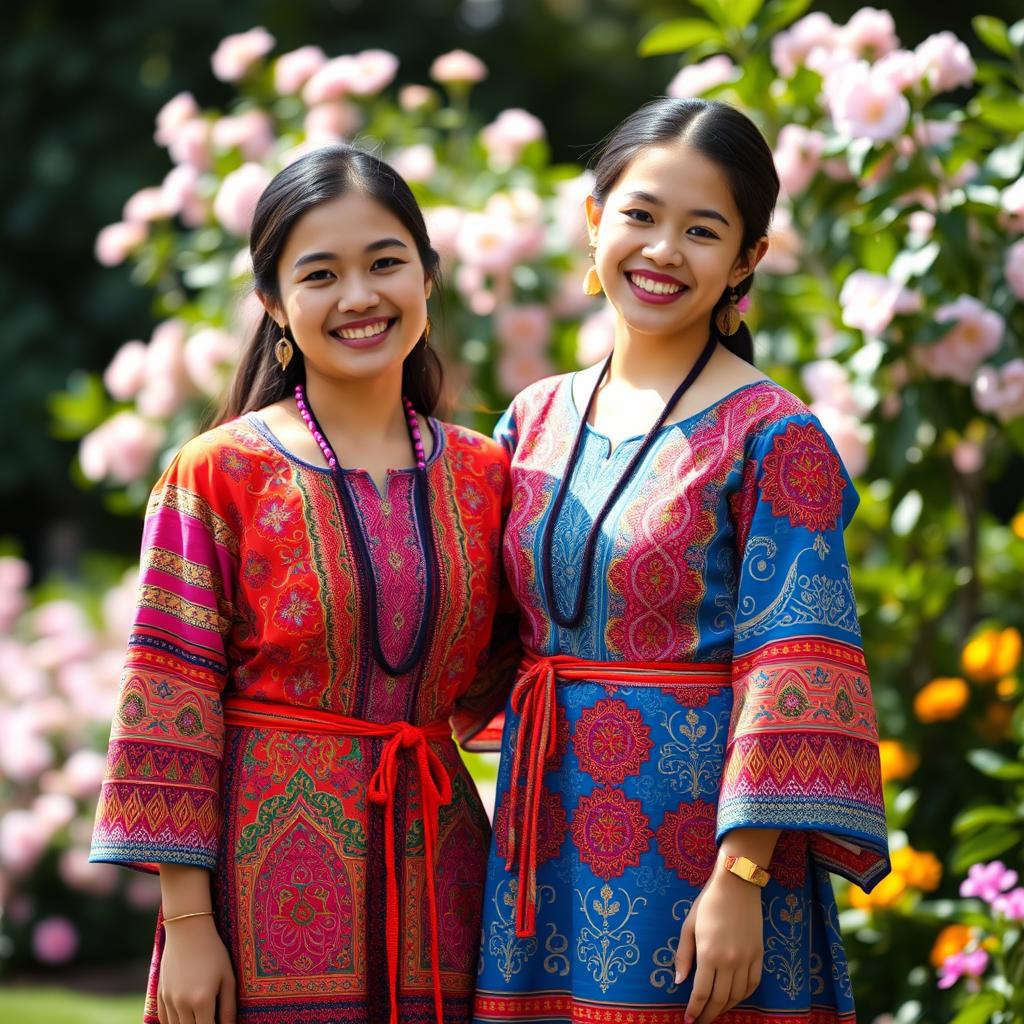 best friend poses in traditional dress