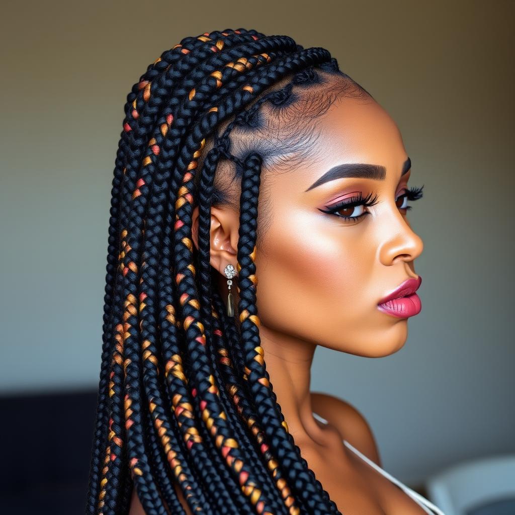 jumbo box braids half up