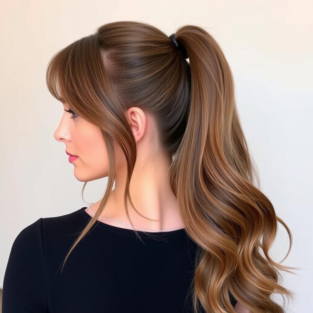 long ponytail hairstyles with bangs