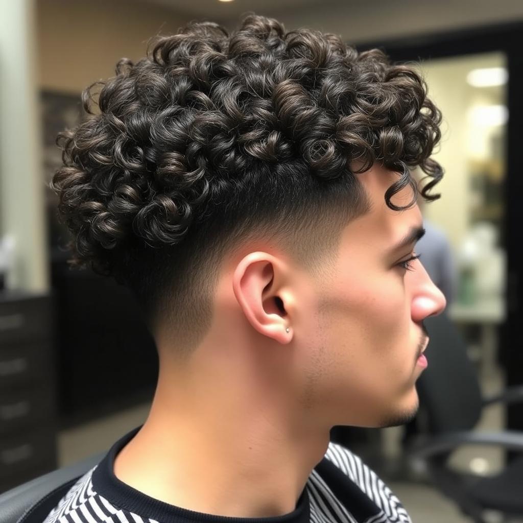 medium-length curly taper fade