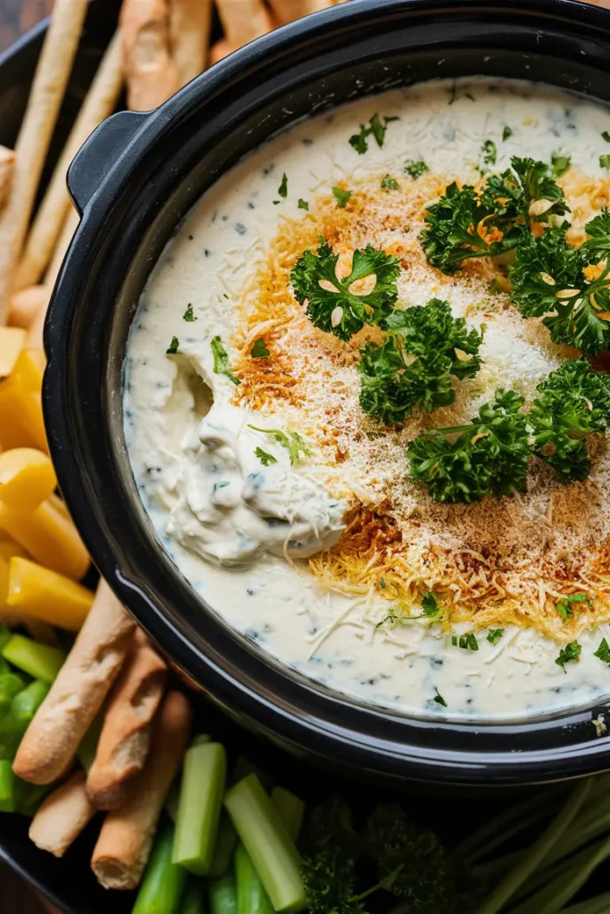 10 Easy Crock Pot Dips for Parties 5 Creamy Garlic Parmesan Dip