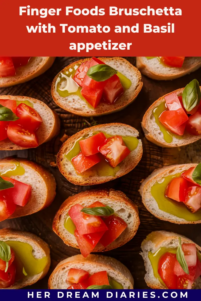 Finger Foods Bruschetta with Tomato and Basil appetizer