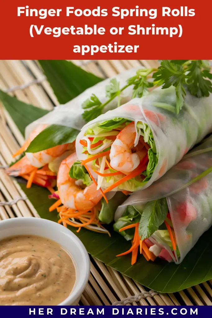 Finger Foods Spring Rolls Vegetable or Shrimp appetizer