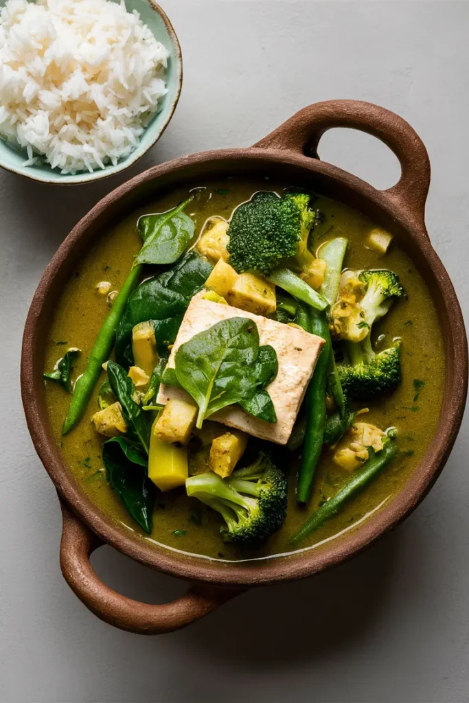 Green Vegetable Curry with Tofu Rice