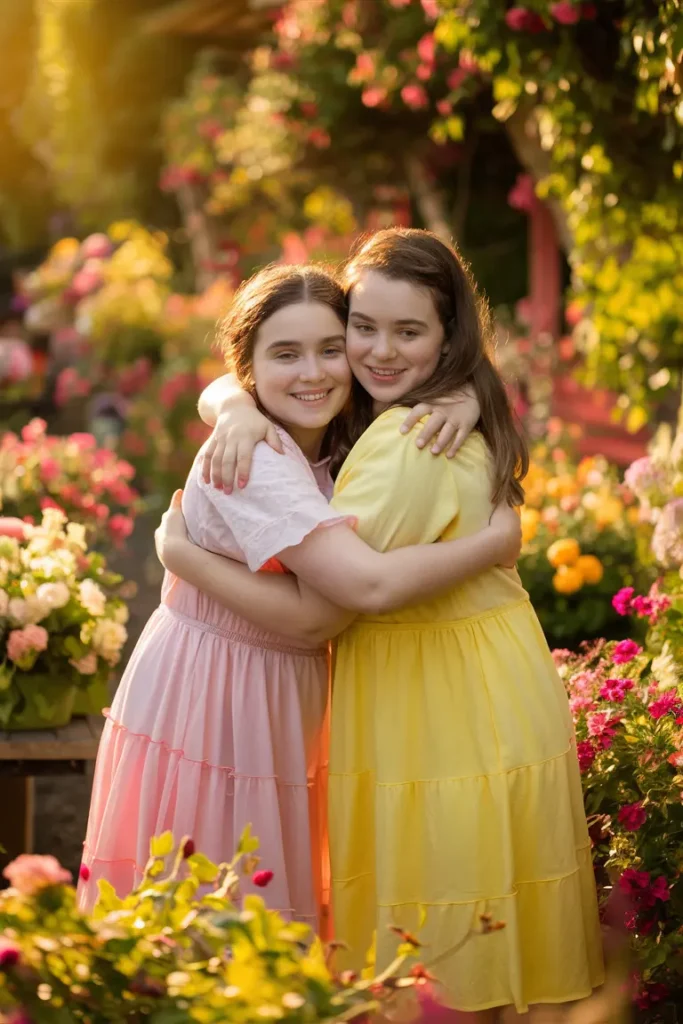 15+ Stylish & Simple Sisters Photoshoot Poses for Instagram-Worthy Shots 6 Hugging Pose