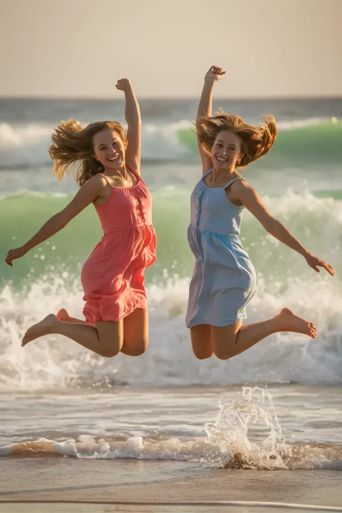 15+ Stylish & Simple Sisters Photoshoot Poses for Instagram-Worthy Shots 16 Jumping Pose