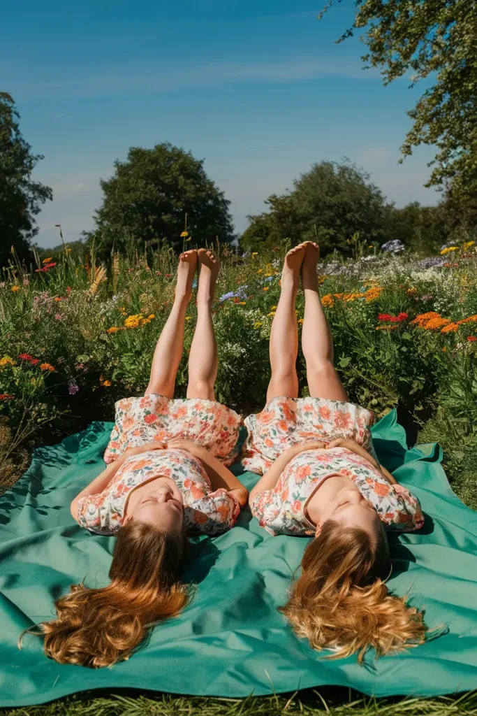 15+ Stylish & Simple Sisters Photoshoot Poses for Instagram-Worthy Shots 7 Lying Down Pose