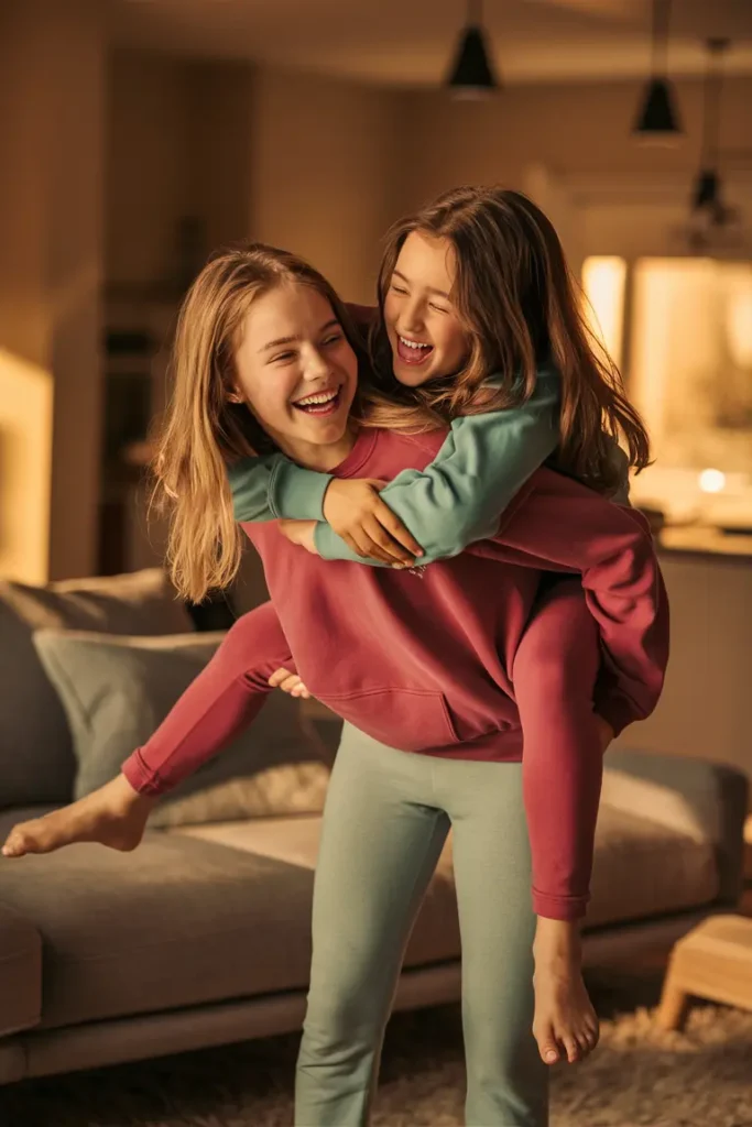 15+ Stylish & Simple Sisters Photoshoot Poses for Instagram-Worthy Shots 5 Piggyback Pose