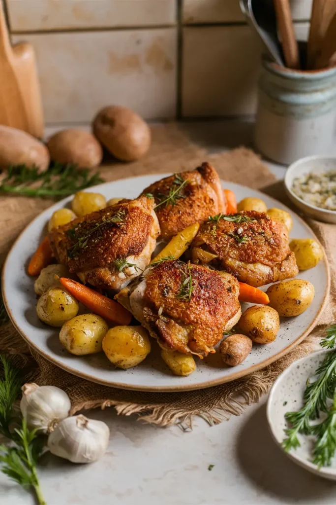 Garlic Herb Chicken Thighs with Potatoes and Carrots